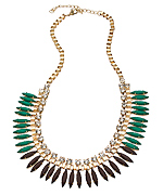 Blu Bijoux Gold with Crystal Green and Black Elongated Beads Bib Necklace