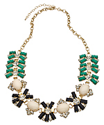 Blu Bijoux Gold and Crystal with Green Black and White Flowers Bib Necklace