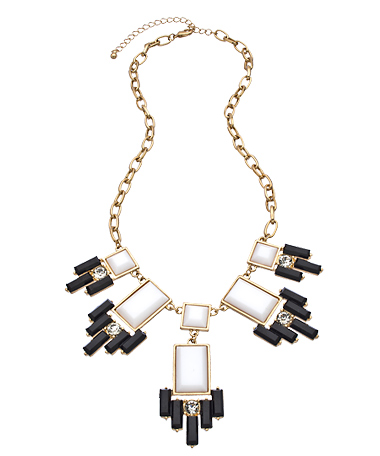 Blu Bijoux Gold and Crystal with Black and White Stones Deco Bib Necklace