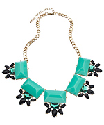 Blu Bijoux Gold with Black and Green Crystal Flowers and Green Cushion Stones Bib Necklace
