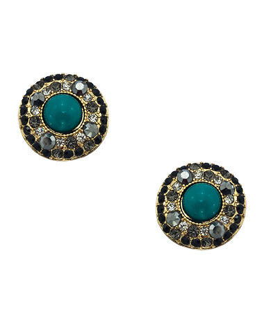 Blu Bijoux Emerald Vintage Button Earrings