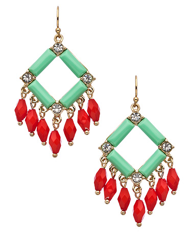 Blu Bijoux Gold Crystal Mint and Coral Chandelier Earrings
