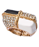 Blu Bijoux Gold Black White and Crystal Quadrangle Stretch Ring