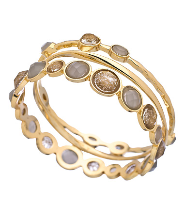 Blu Bijoux Set of Three Gold and Multicolored Crystal Bangle Bracelets