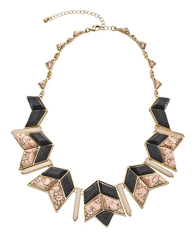 Blu Bijoux Gold Black and Pink Chevron Necklace