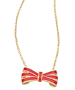 Blu Bijoux Gold and Red Enamel Bow Necklace