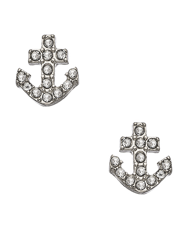 Blu Bijoux Silver and Crystal Anchor Earrings