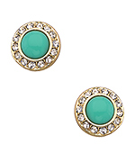 Carolee Gold Crystal and Turquoise Enamel Stud Earrings