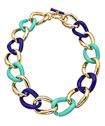 Carolee Gold Turquoise and Cobalt Blue Enamel Large Link Necklace