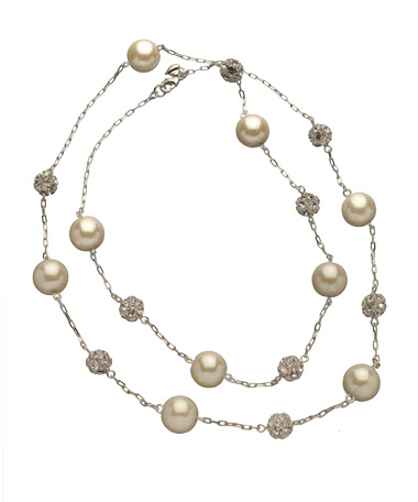 Carolee White Pearl and Austrian Crystal Ball Necklace