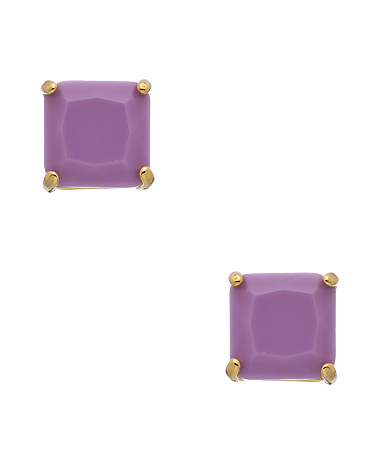 Carolee Gold and Square Purple Stone Stud Earrings