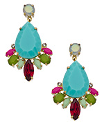 Carolee Gold and Turquoise Teardrop and Multi-stone Chandelier Earrings