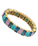 Carolee Gold Pink Teal and Aqua Stretch Bangle Bracelet