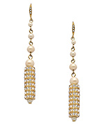 Carolee Gold Pearl and Crystal Barrel Drop Earrings