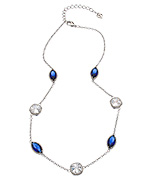 Carolee Silver Clear Round and Blue Oval Station Necklace