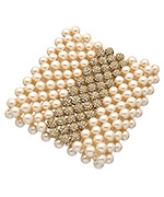 Carolee Gold Pearl and Crystal Sphere Wide Cuff Stretch Bracelet