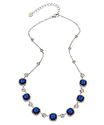 Carolee Silver Clear and Blue Stone Station Necklace