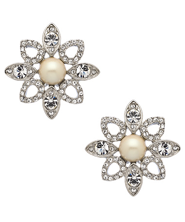 Carolee Pearl Crystal Floral Clip-On Earrings