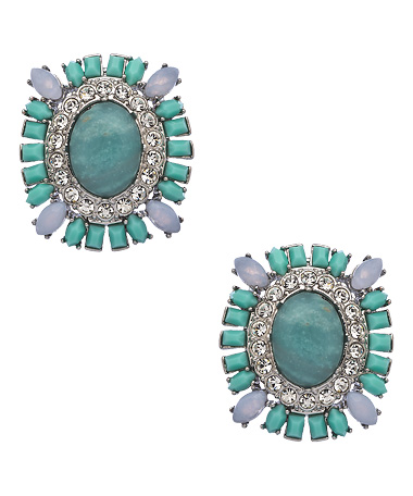 Carolee Silver Crystal and Turquoise Beaded Clip-on Earrings