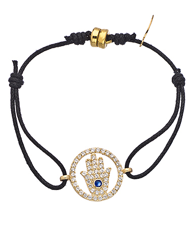 Carolina Loyola Round CZ Hamsa Black Thin Bracelet