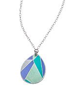 Carrie Saxl Silver Blue and Green Stained Glass Pendant Necklace
