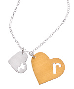 Carrie Saxl Silver and Gold Large and Small Hearts Initial Pendant Necklace