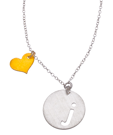 Carrie Saxl Silver and Gold Initial Pendant and Heart charm Necklace