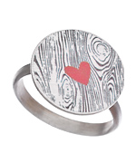 Carrie Saxl Silver Wood Grain and Red Heart Ring