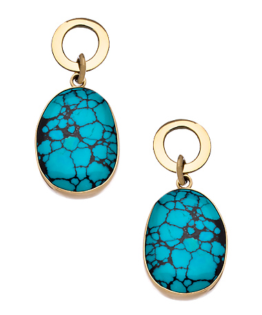 Charles Albert Gold and Turquoise Circle Post Earrings