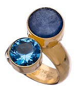 Charles Albert Gold Blue Topaz and Kyanite Ring