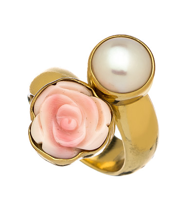 Charles Albert Alchemia Flower & Pearl Ring