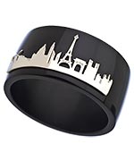 Charmed Circle Black and Silver Paris Skyline Wide Bangle