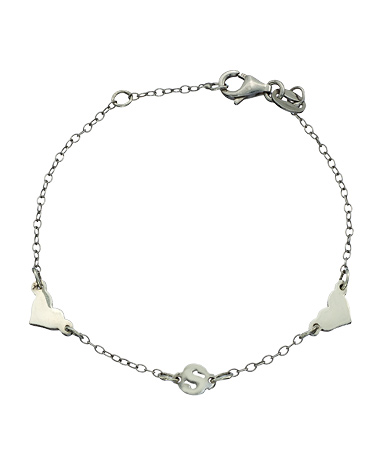 Danielle Stevens Personalized Two Hearts One Initial Chain Bracelet