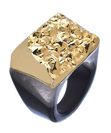 Dara Ettinger Top Dipped Gold and Black Agate Jill Ring