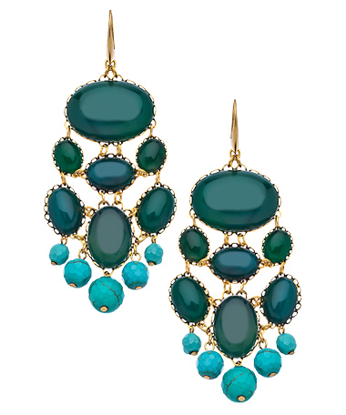 David Aubrey Emerald Glass Turquoise Chandelier Earrings