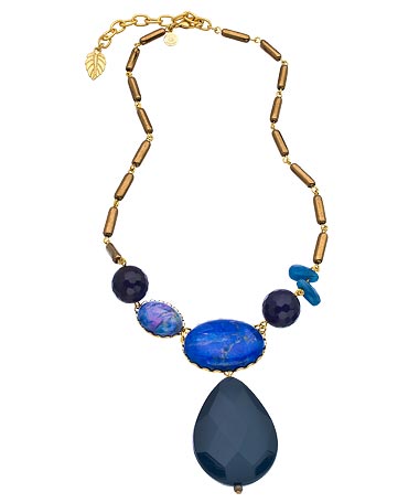David Aubrey Gold and Jade Multi Stone Amelie Pendant Necklace
