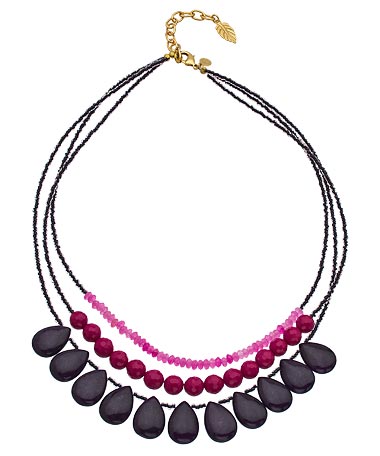 David Aubrey Gold and Jade Three Strand Multi Stone Necklace