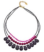 David Aubrey Gold and Jade Three Strand Multi Stone Necklace