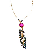 DelVecchio Designs Ruby Red and Peacock Pearl Drop Necklace