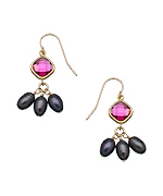 DelVecchio Designs Ruby Red and Peacock Pearl Triple Drop Earrings