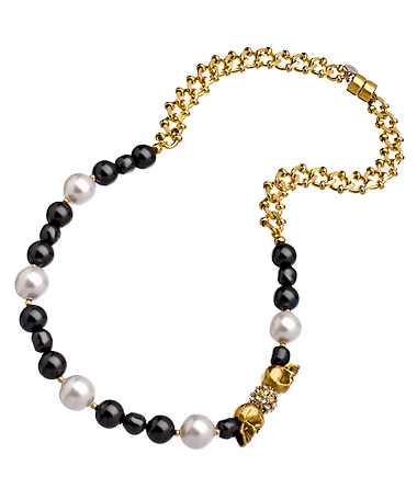 Devora Libin Jewels Isabella Black and White Pearl and Gold Skull Choker Necklace