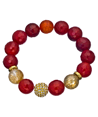 Devoted Jewelry Red Agate Crystal Pave Bead Bracelet