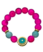 Devoted Jewelry Pink Agate Round Flat Tibetan Bead Bracelet