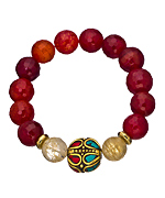 Devoted Jewelry  Red Agate Flat Tura Tibetan Bead Bracelet