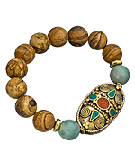 Devoted Jewelry Oval Turquoise Tibetan Beaded Jasper Bracelet