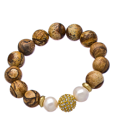 Devoted Picture Jasper Pearl Crystal Ball Bracelet