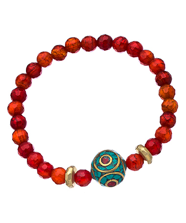Devoted Red Fire Agate Tibetan Stretch Bead Bracelet
