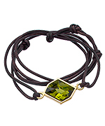 Diana Warner Gold Brown Leather and Green Kathryn Stone Callahan Wrap Bracelet