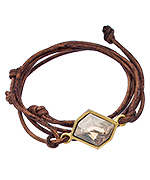Diana Warner Gold Tan Leather and Golden Shadow Kathryn Stone Callahan Wrap Bracelet