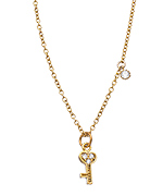 Diane Yang Tiny Gold Key Charm Necklace with Pearl or CZ Drop